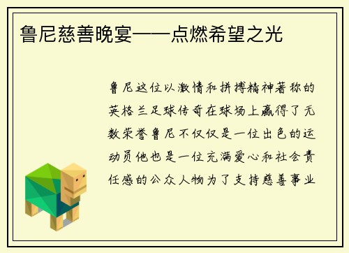 鲁尼慈善晚宴——点燃希望之光